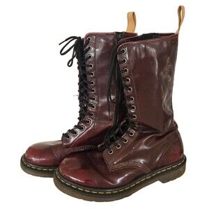 Dr Martens tall cherry red faux leather combat boot with zipper -‎ women's 10
